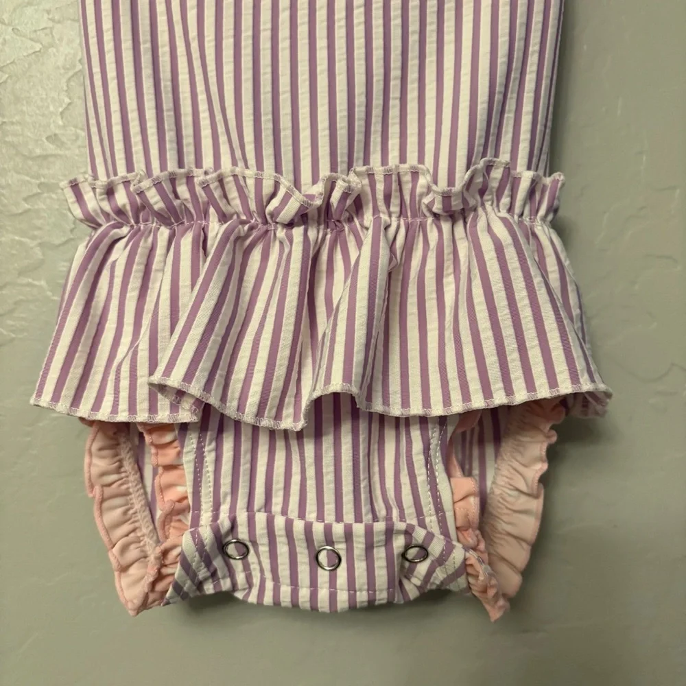 ⭐️Ruffle Butts purple white and pink peplum short sleeve swimsuit 3-6 months